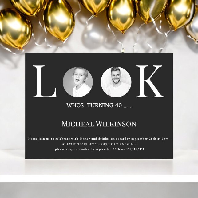 Invitation photo moderne look qui 40 anniversaire (40th birthday,40th birthday party,adult,photo,funny,elegant 40th birthday,simple 40th birthday,)