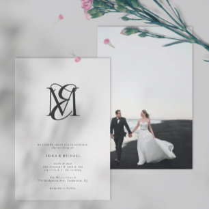Invitation Photo moderne Mariage de Monogramme noir et blanc