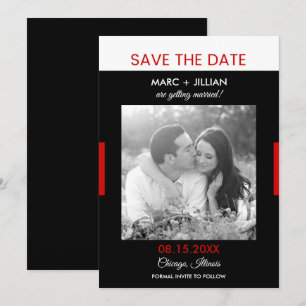 Invitation Photo moderne Mariage noir et rouge Enregistrer la