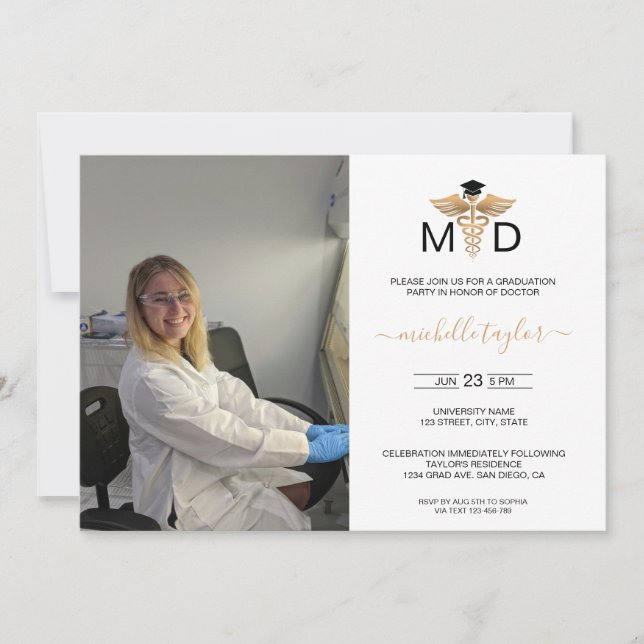 Invitation Photo moderne MD Docteur en médecine Diplôme (Devant)
