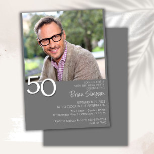 Invitation Photo Moderne minimaliste gris 50e anniversaire