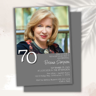 Invitation Photo Moderne minimaliste gris 70e anniversaire