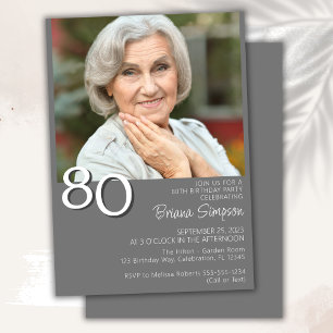 Invitation Photo Moderne minimaliste gris 80e anniversaire