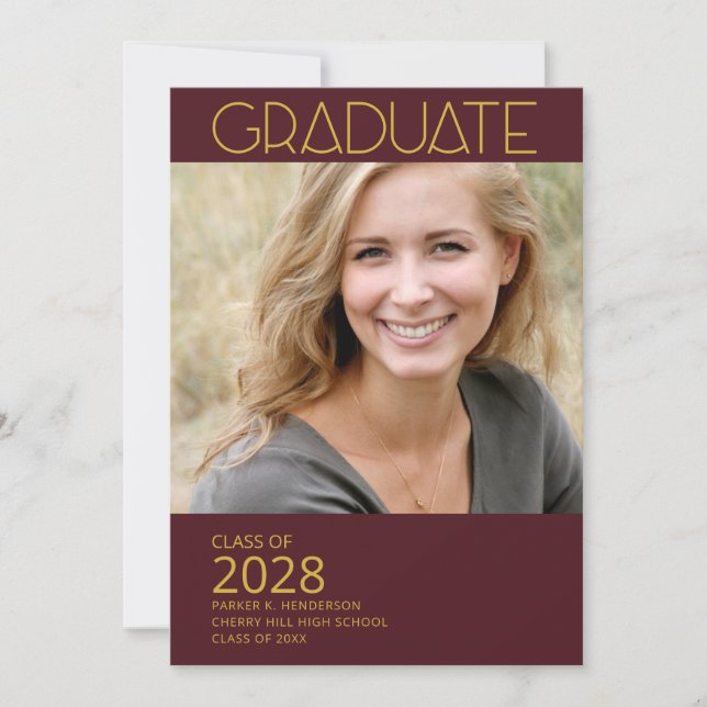 Invitation Photo moderne Morron et Gold Graduation Party (Devant)
