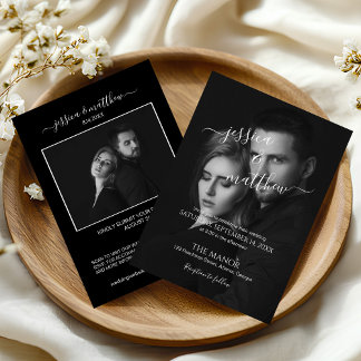 Invitation Photo moderne noir et blanc Code QR