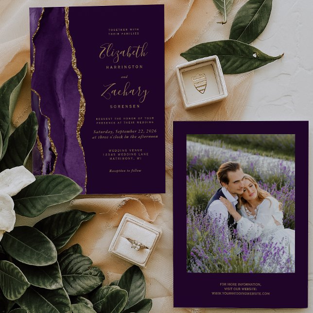 Invitation Photo moderne Purple Gold Agate Plum Mariage (Créateur téléchargé)