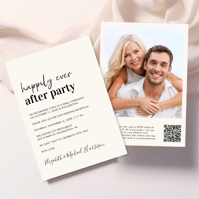 Invitation Photo moderne QR Code Cream Wedding Réception (From private vows to a grand happily ever after party - celebrate with family and friends)