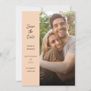 Invitation Photo Moderne & Save the Date sur le côté - Pêche