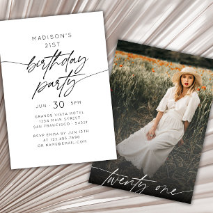 Invitation Photo moderne simple 21ème anniversaire de fête