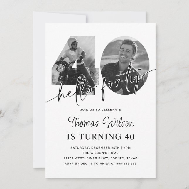 Invitation Photo moderne simple 40e anniversaire (Devant)