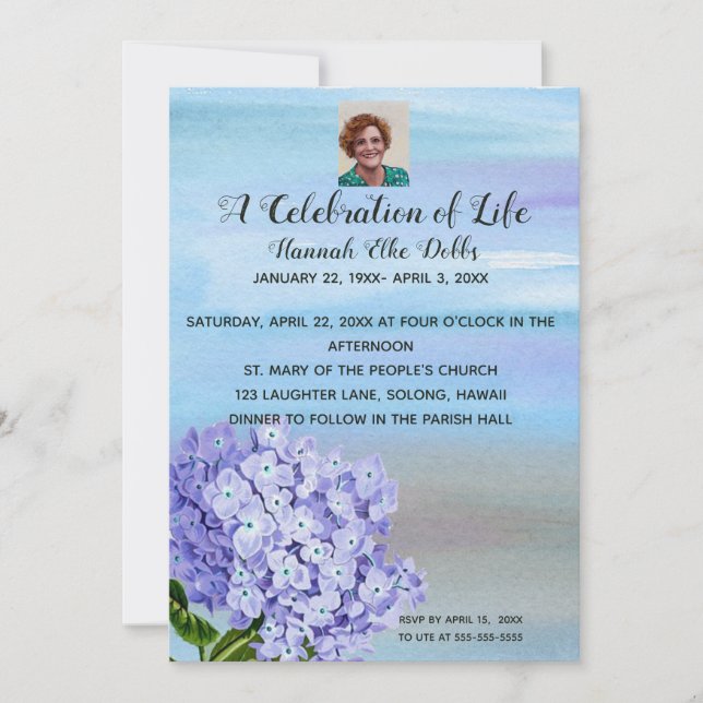 Invitation Photo modifiable Hydrangea Célébration de la vie (Devant)