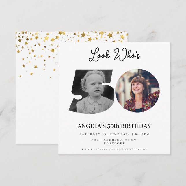 Invitation photo Montage fête d'anniversaire 50 ans (Devant / Derrière)