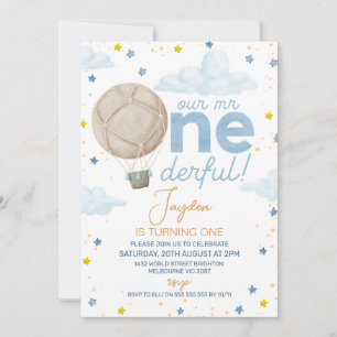 Invitation Photo Montgolfière Mr Onederful 1er Anniversaire 
