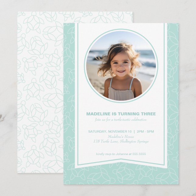 Invitation Photo motif de tortue moderne et élégante (Devant / Derrière)