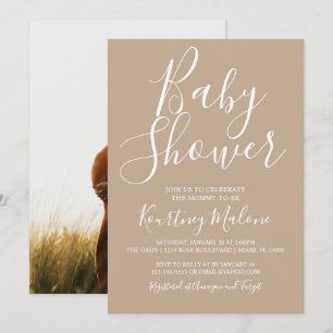 Invitation photo Neutral Tan Baby shower