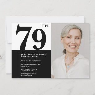 Invitation Photo Noir Blanc Chic 79e Anniversaire