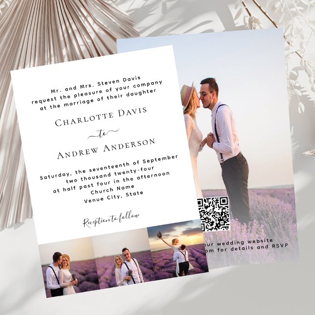 Invitation Photo noir blanc code QR officiel RSVP mariage (Créateur téléchargé)