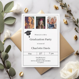 Invitation Photo noir blanc de fête de fin d'études