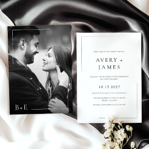 Invitation Photo Noir Blanc Moderne Mariage Simple Élégant