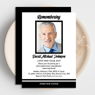 Invitation Photo noir et blanc Anniversaire de la mort Invita