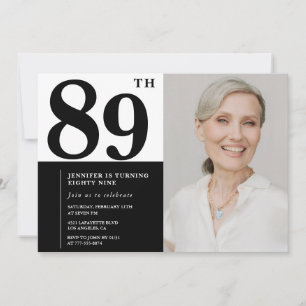Invitation Photo noir et blanc chic 89e anniversaire
