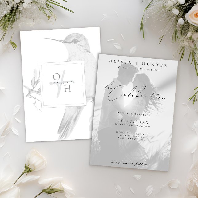Invitation Photo noir et blanc Mariage de colibri (Créateur téléchargé)