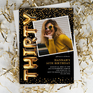Invitation Photo Noir et Or 30e Anniversaire
