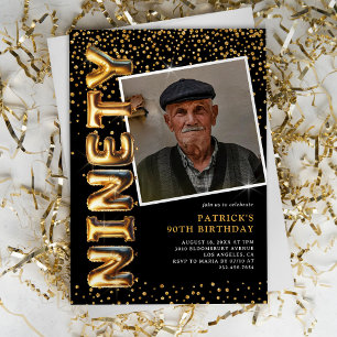 Invitation Photo Noir et Or 90e Anniversaire