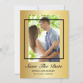 Invitation Photo Noir Et Or Moderne Enregistrer La Date