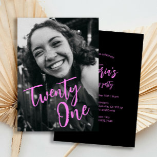 Invitation Photo noire et rose 21e fête d'anniversaire
