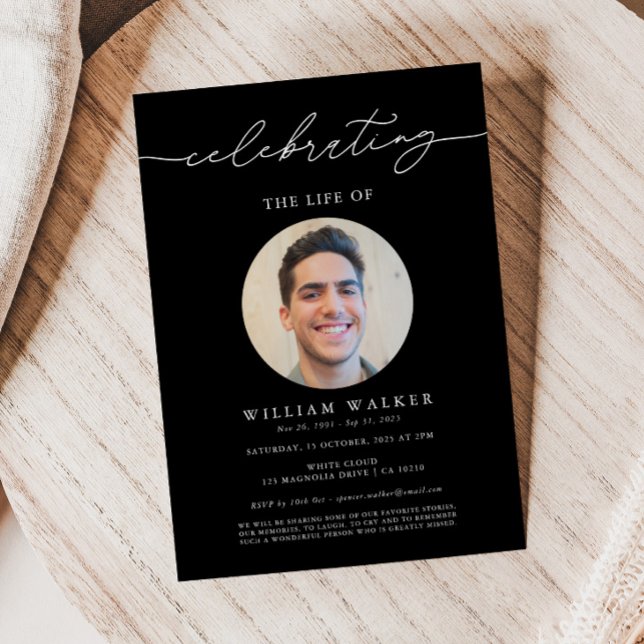 Invitation Photo Noire Moderne Célébrant La Vie (Créateur téléchargé)