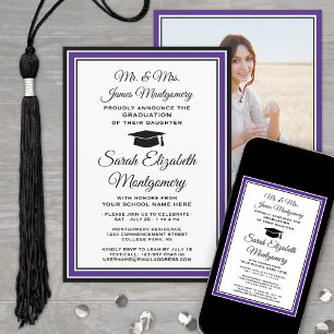 Invitation Photo & Noms des Parents Dégradé Violet et Blanc