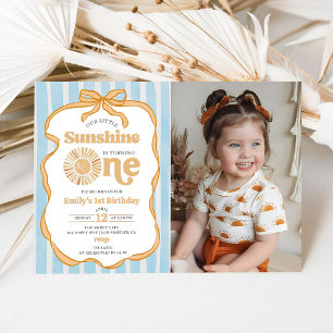 Invitation Photo Notre Petit Soleil Anniversaire Bleu Gingham