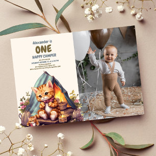 Invitation Photo One Happy Camper Woodland Chat 1er anniversa