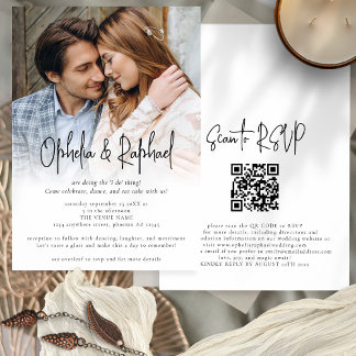 Invitation Photo Overlay Script informel QR Code Boho Mariage