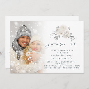 Invitation Photo Overlay White Floral Rejoignez-nous Mariage 