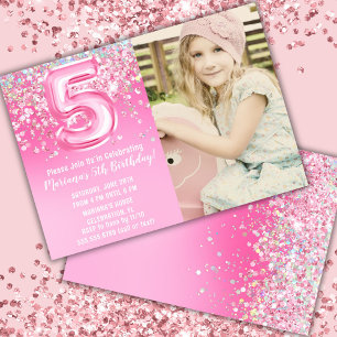 Invitation Photo Pailleté Rose 5ème Anniversaire