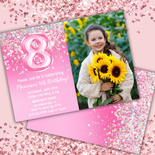 Invitation Photo Pailleté Rose 8ème Anniversaire