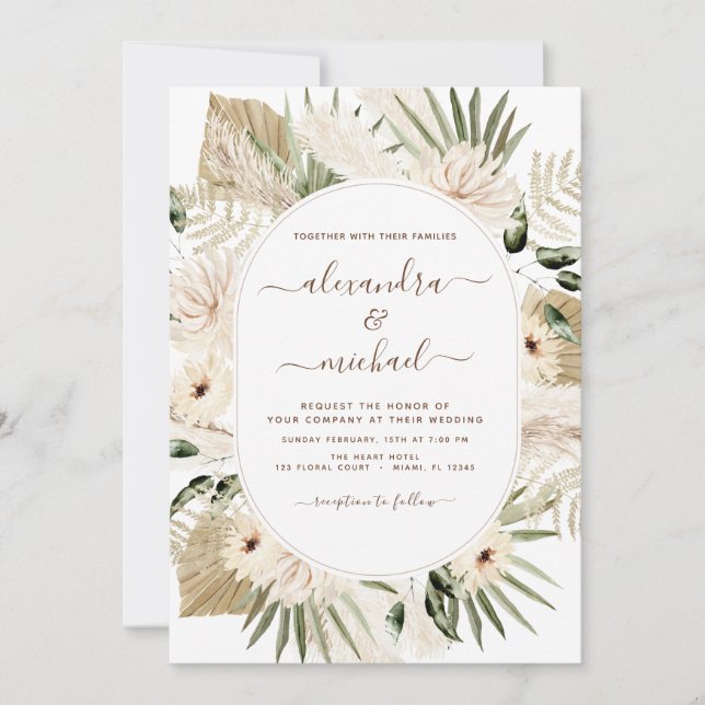 Invitation Photo Pampas Grass Photo Bohemian Boho Mariage (Devant)