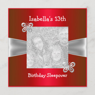 Invitation Photo Papillon de veille de 13e anniversaire Rouge