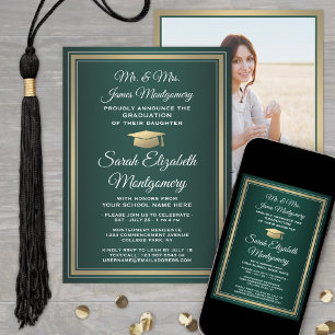 Invitation Photo & Parents Noms Green Gold Graduation Party