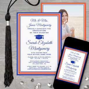 Invitation Photo & Parents Noms Orange Blue Graduation Party