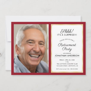 Invitation Photo Parti de retraite surprise Rouge et or