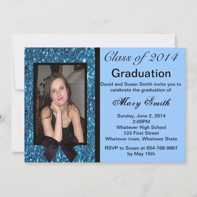 Invitation Photo Parties scintillant bleue Graduation Invitat (Devant)
