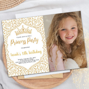 Invitation Photo Parties scintillant d'or Princesse blanche A