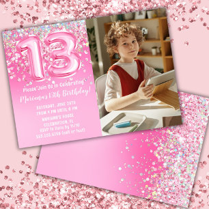Invitation Photo Parties scintillant rose 13e anniversaire