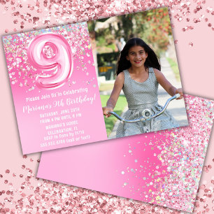 Invitation Photo Parties scintillant rose 9e anniversaire