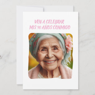 Invitation Photo Personalizada 90 Años Fiesta de Cumpleaños