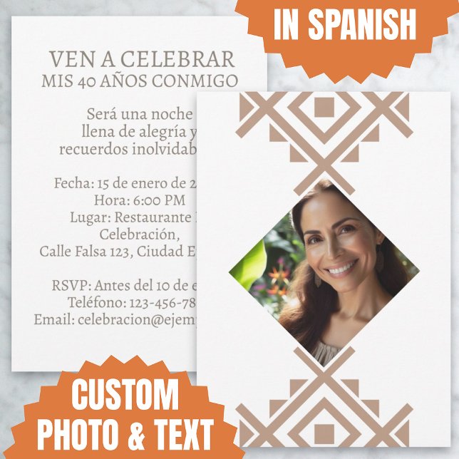 Invitation Photo Personalizada Invitación de 40 Años Aztec (Foto Personalizada Invitación de 40 Años Aztec Invitation)