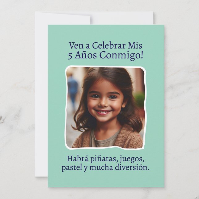 Invitation Photo Personalizada Mis 5 Años Cumpleaños Cinco (Devant)